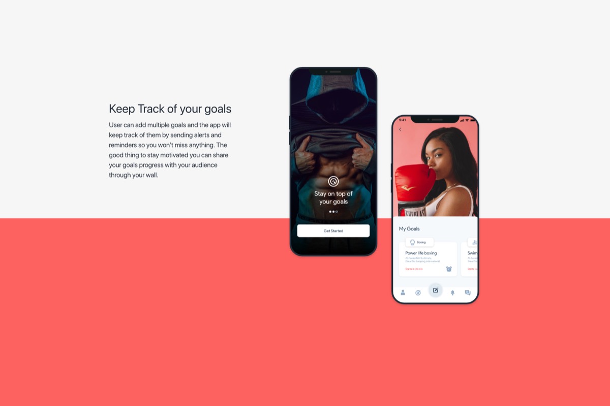 Fitocial goal tracking screens