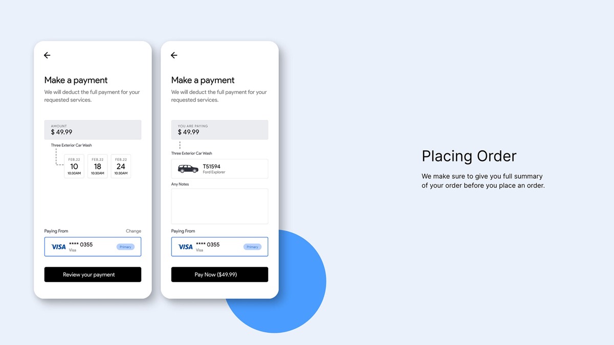 Smart Car Wash payment screens